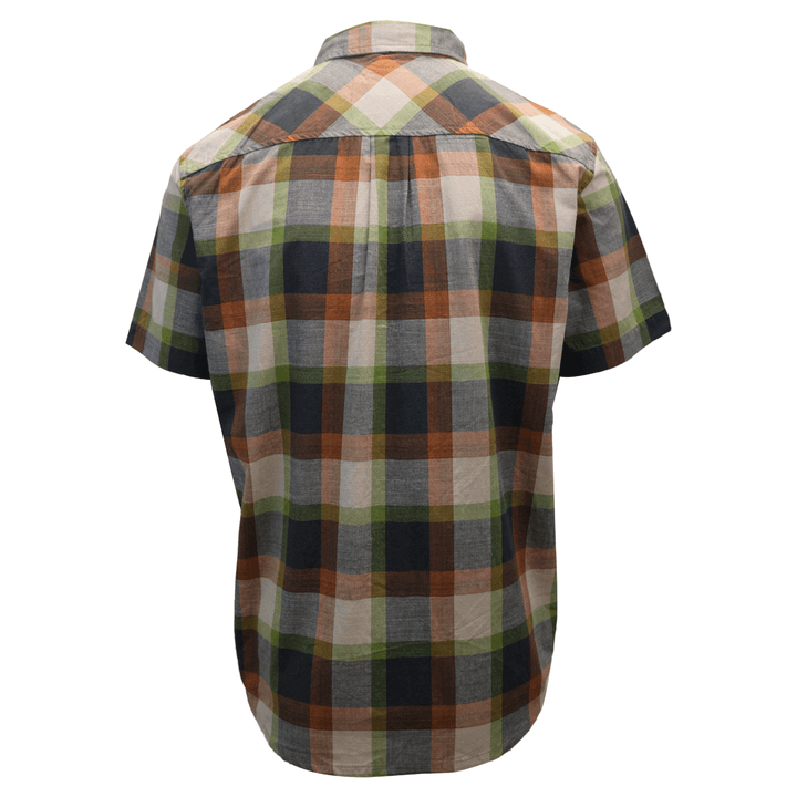 prAna Men's Charcoal Green Orange Box Plaid Benton S/S Woven Shirt S05