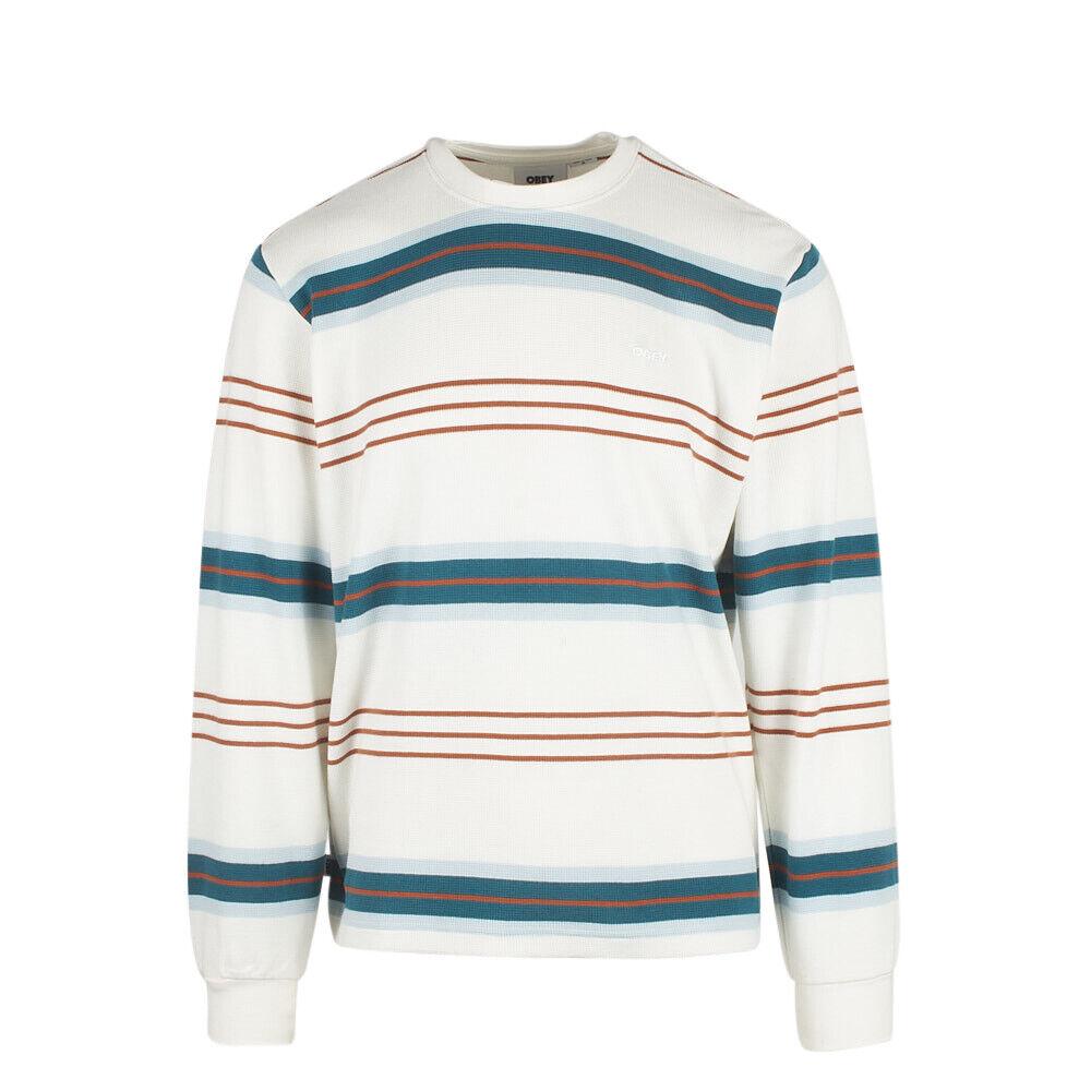 Obey Men's Cream Waffle Horizontal Striped Crew Neck L/S Sweater (S04A)
