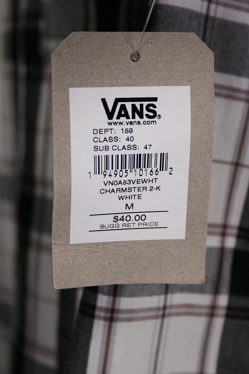 Vans Men's Charmster 2-K White Black Red Plaid S/S Woven Shirt (Size Medium)