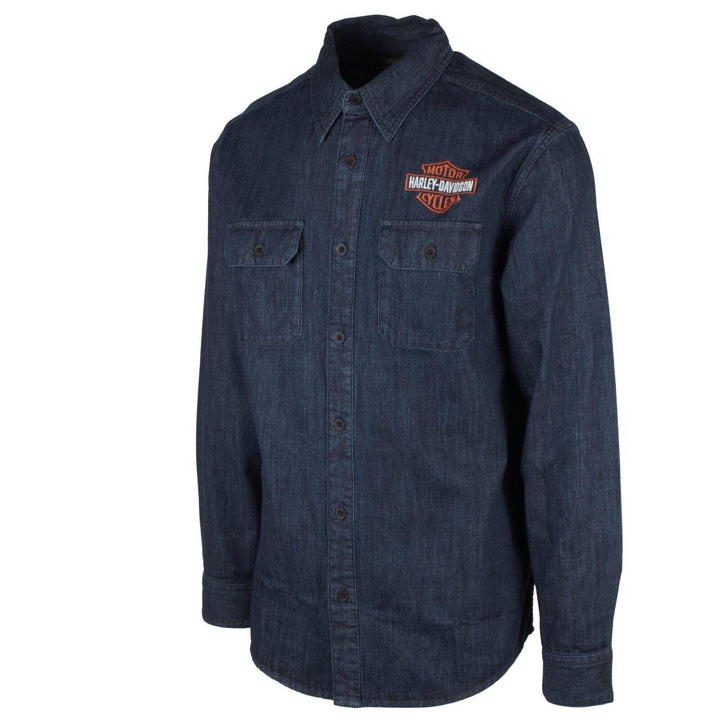 HD Branded Men's Dark Indigo Bar & Shield Denim L/S Woven Shirt (S50)