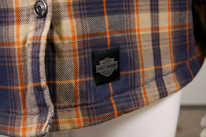 HD Branded Women's Navy Orange Tan Plaid L/S Woven Shirt Jacket
