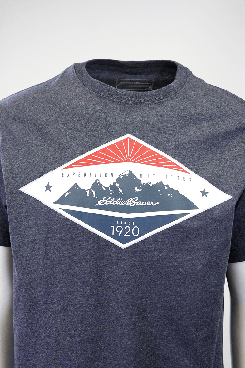 Eddie Bauer Men's 2 Pack Navy Graphic & Grey Crew S/S T-Shirt (S01)