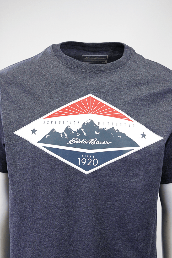 Eddie Bauer Men's 2 Pack Navy Graphic & Grey Crew S/S T-Shirt (S01)