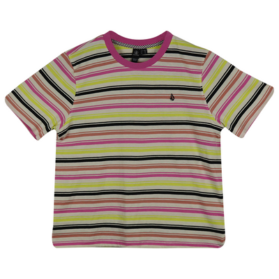 Volcom Girl's Yellow & Pink Multicolour Striped S/S T-Shirt (S01)