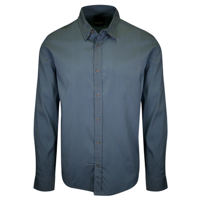 prAna Men's Dark Sky Blue Solid L/S Woven Shirt (S78)
