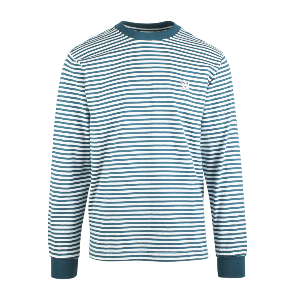 Obey Men's Deep Ocean Teal 89 Icon II Striped Crew Neck L/S T-Shirt