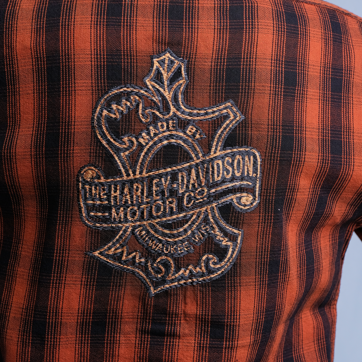 Harley-Davidson Women's Orange Black Plaid Milwaukee, WIS. L/S Woven Shirt (S10)