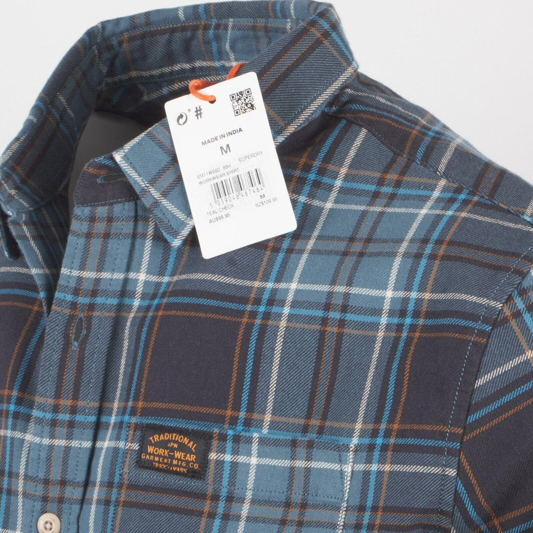 Superdry Men's Traditional Workwear Teal Blue Plaid L/S Woven Shirt