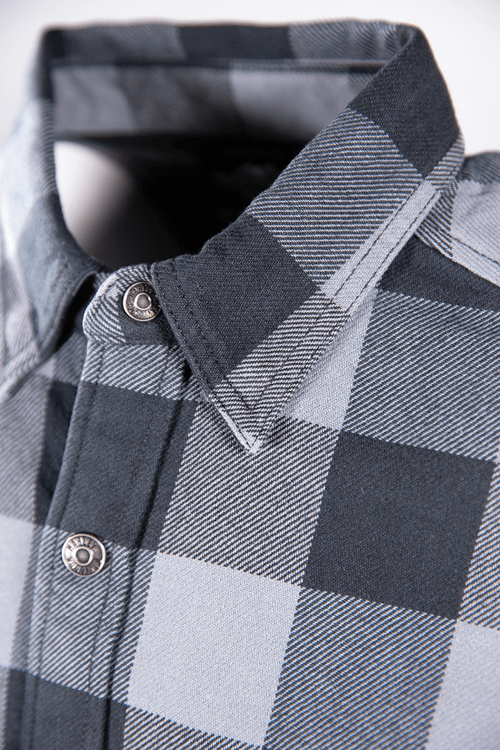 HD Branded Men's Blue Grey Black Plaid Snap On Button L/S Woven Shirt (S16)