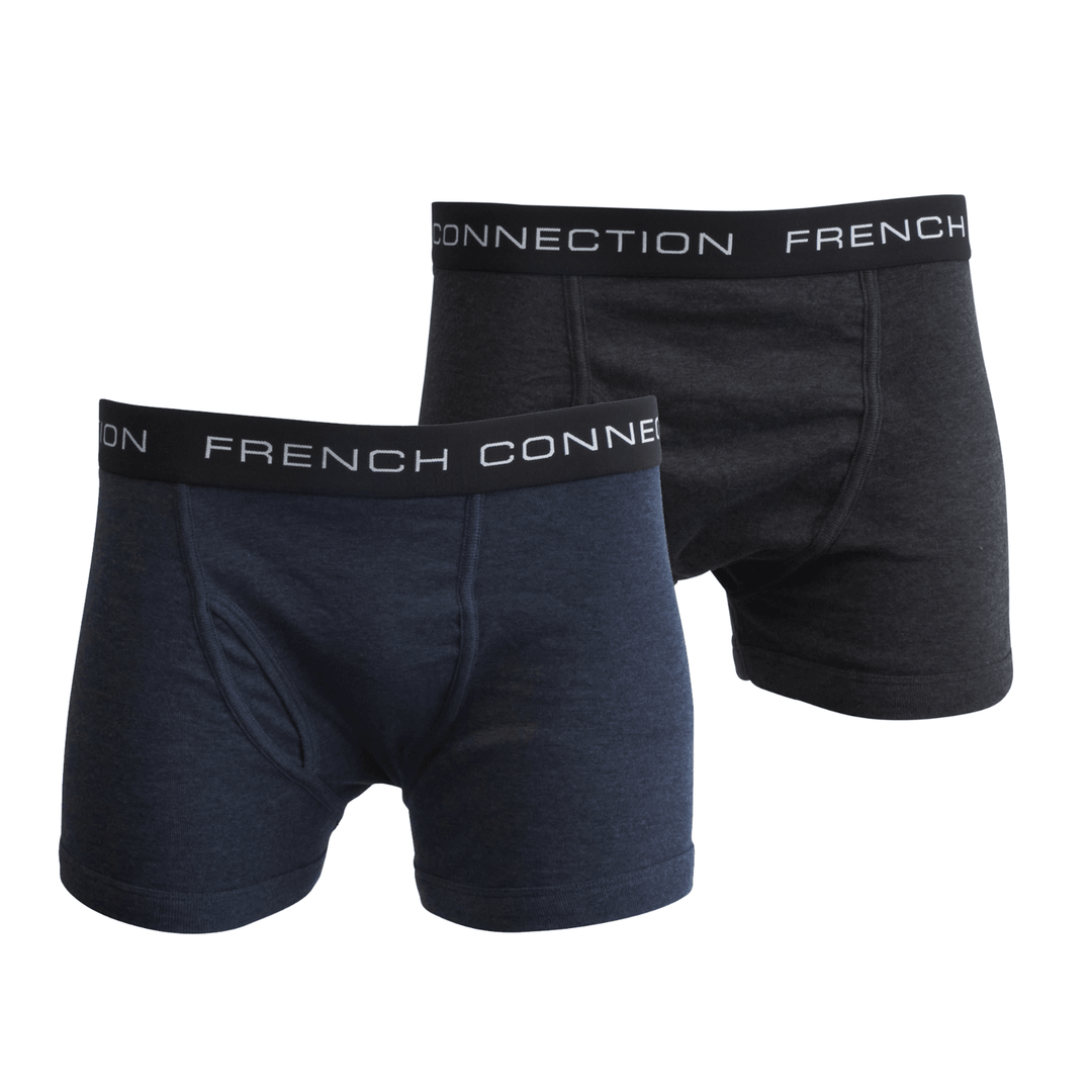 French Connection Men's HTH Navy & HTH Charcoal 2 Pack Boxer Briefs