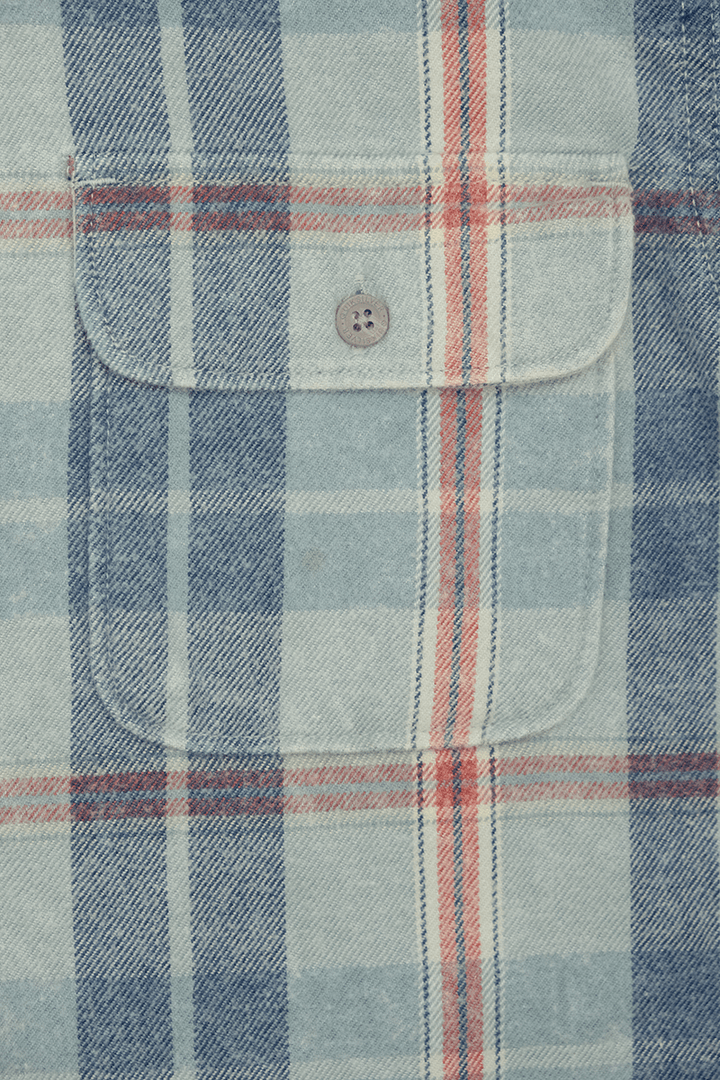Quiksilver Boy's Pastel Blue Red L/S Flannel Shirt (S03)