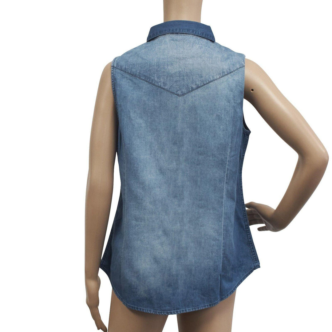 HD Branded Women's Geometric Pattern Denim Sleeveless Vest