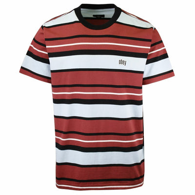 OBEY Men's Red Light Blue Classic Striped S/S T-Shirt (S04C)