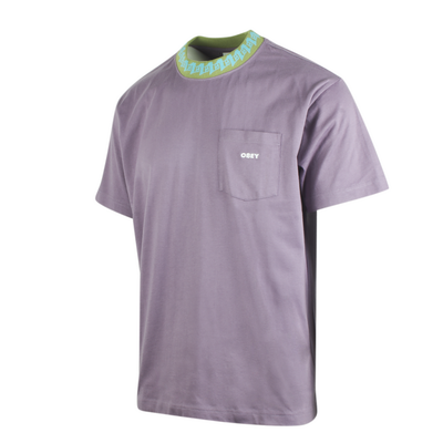 Obey Men's Purple Green Aqua Collar Crew Neck L/S T-Shirt