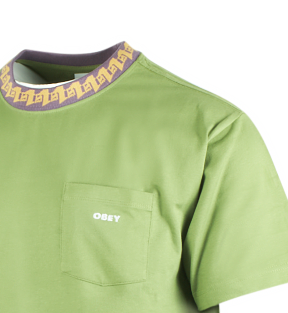 Obey Men's Green Purple Yellow Collar Crew Neck L/S T-Shirt