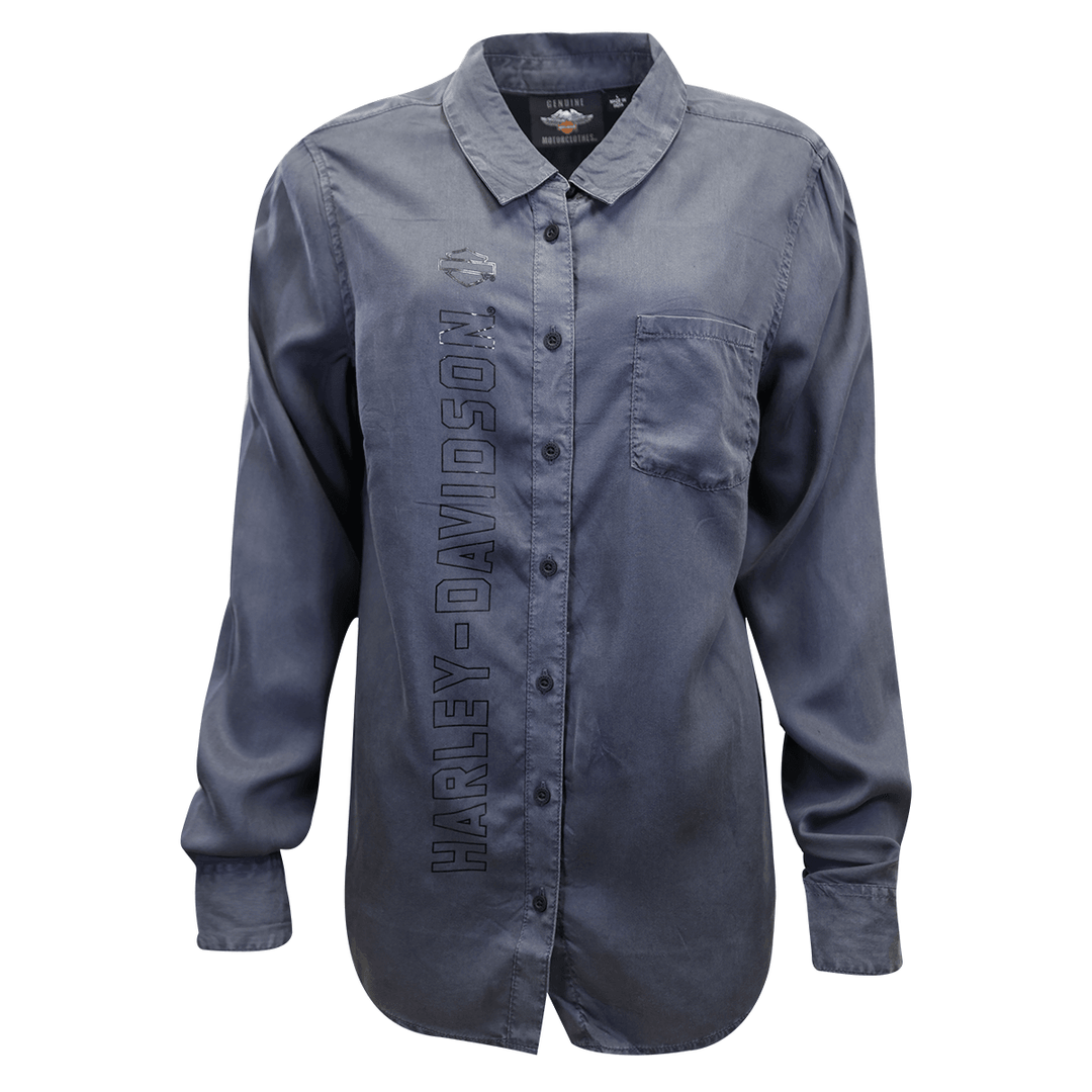 HD Branded Women's Solid Grey Vertical Text L/S Woven Shirt (S04)