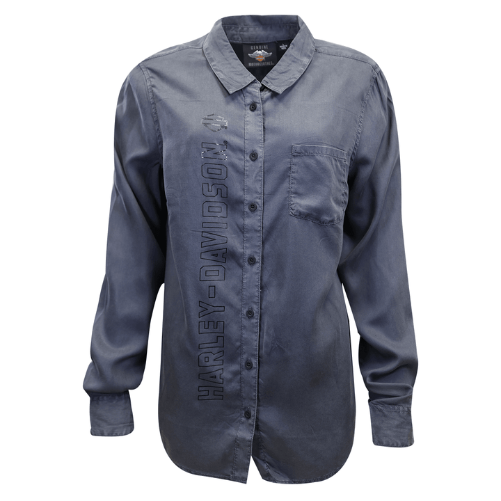 HD Branded Women's Solid Grey Vertical Text L/S Woven Shirt (S04)