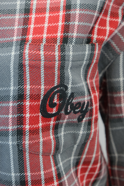 OBEY Women's Grey Red Black Plaid L/S Shirt (S04) Small