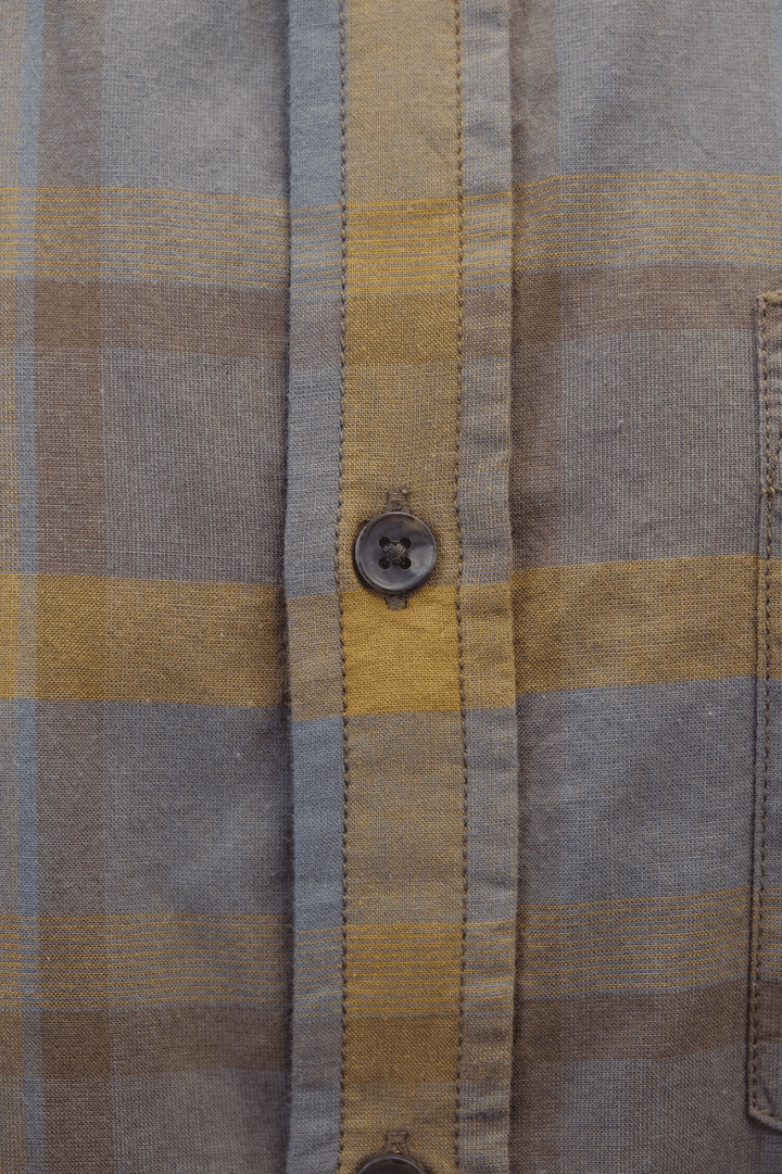 prAna Men's Brown Grey Gold Box Plaid Benton S/S Woven Shirt S06