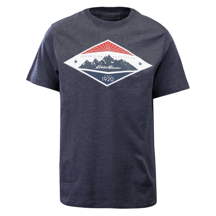 Eddie Bauer Men's 2 Pack Navy Graphic & Grey Crew S/S T-Shirt (S01)