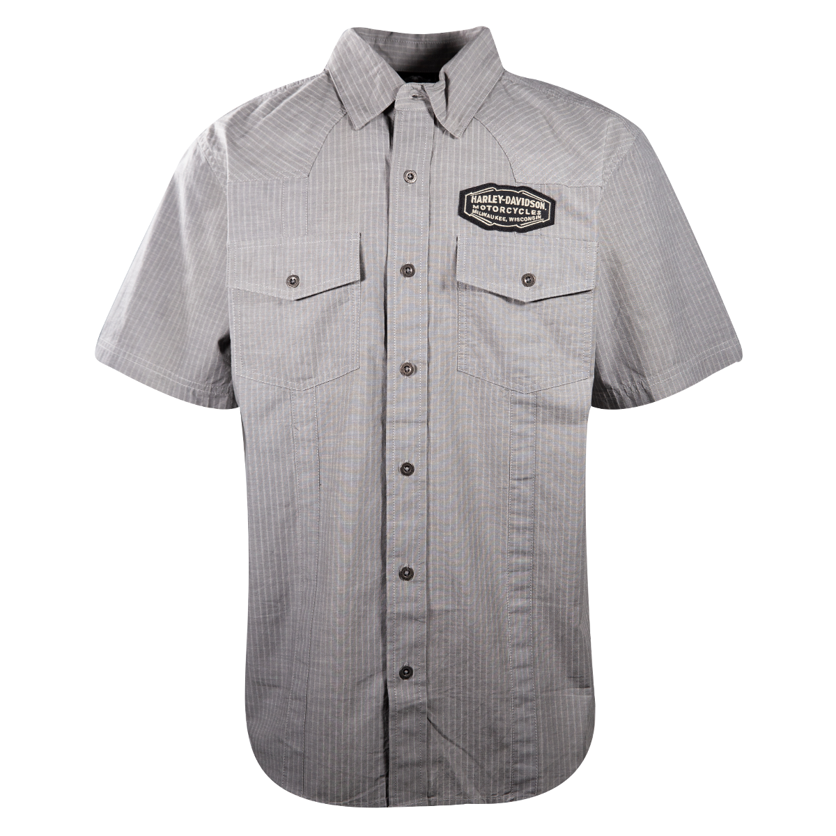 Harley-Davidson Men's Grey Vertical Striped S/S Woven Shirt (S24)