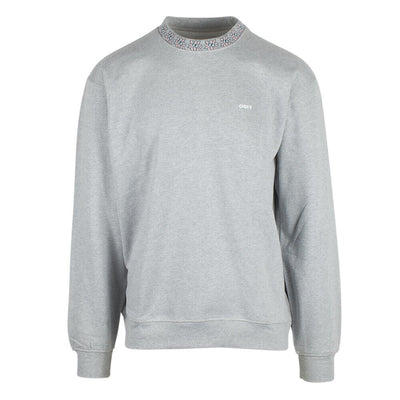 Obey Men's Heather Grey Floral Collar Crew Neck L/S Sweater (S02A)