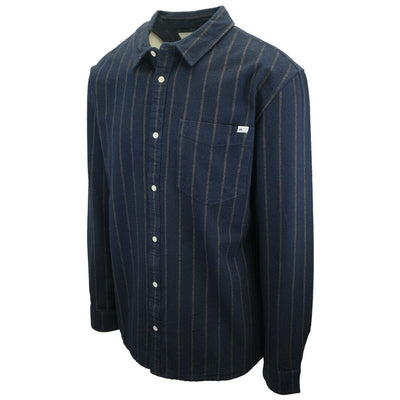 Quiksilver Men's Navy Brown Striped L/S Flannel Shirt (S09)