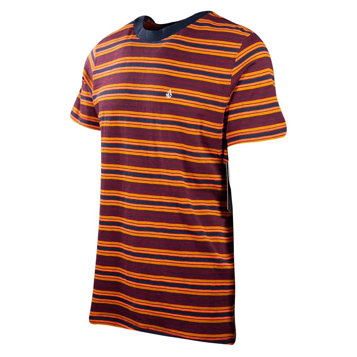 Volcom Men's Maroon Orange Navy Gold Striped Moorley S/S T-Shirt (S13)