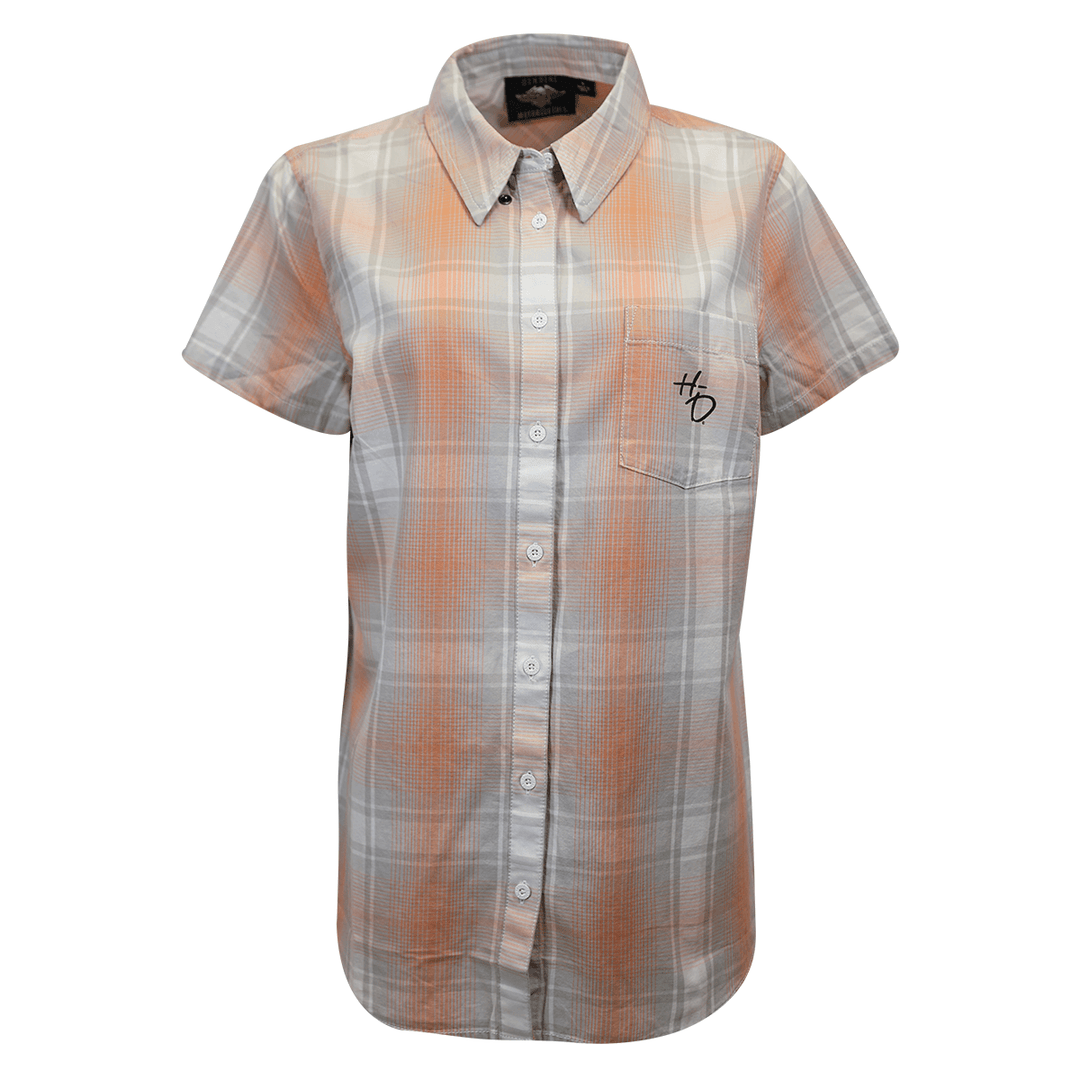 HD Branded Women's Coral Grey Plaid S/S Woven Shirt (S01)