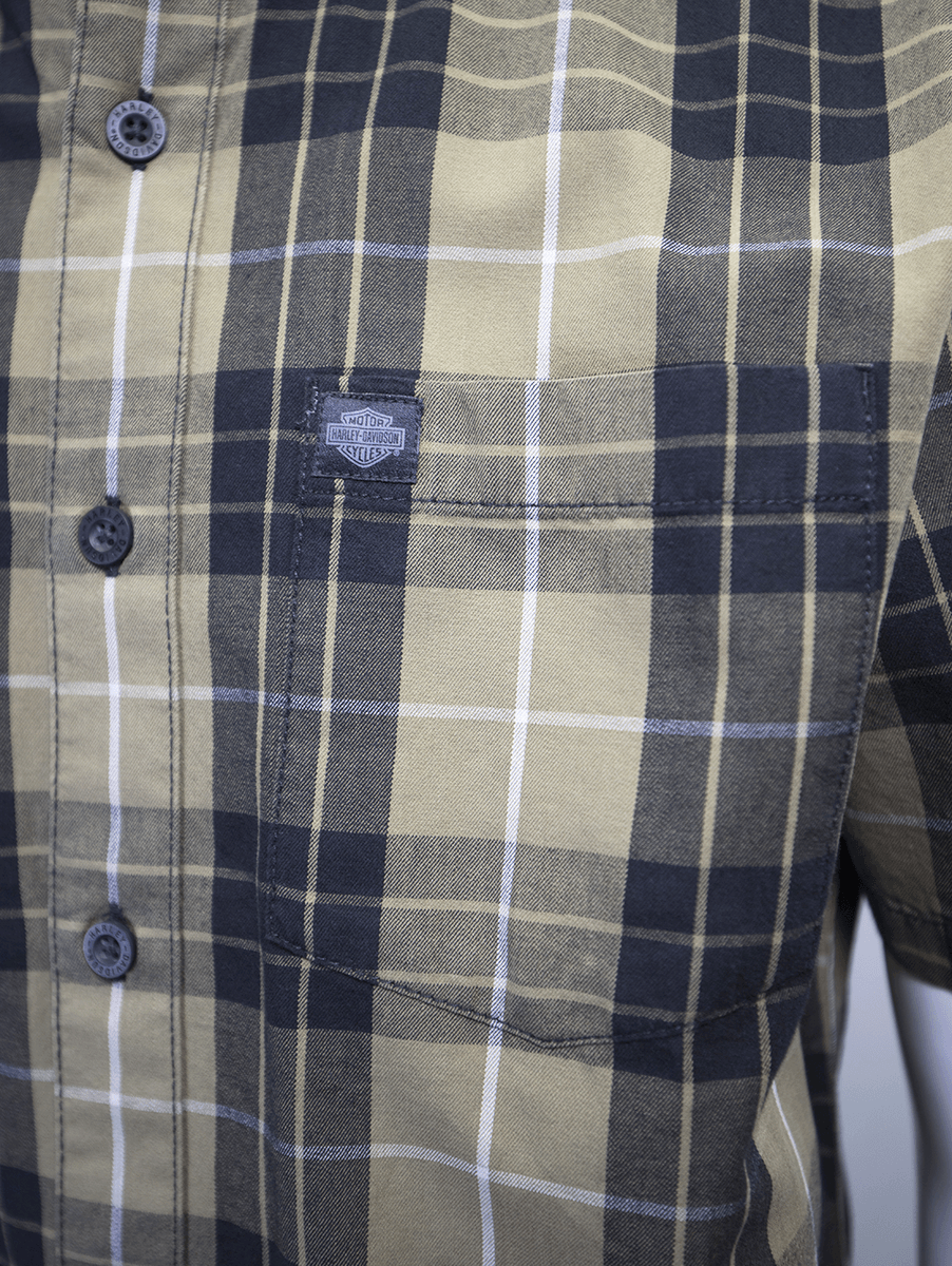 HD Branded Men's Metallic Sunburst Green Plaid S/S Woven Shirt (S10)