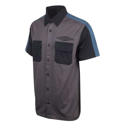 Harley-Davidson Men's Grey Black Blue Est. 1903 Colorblock S/S Woven Shirt (S36)