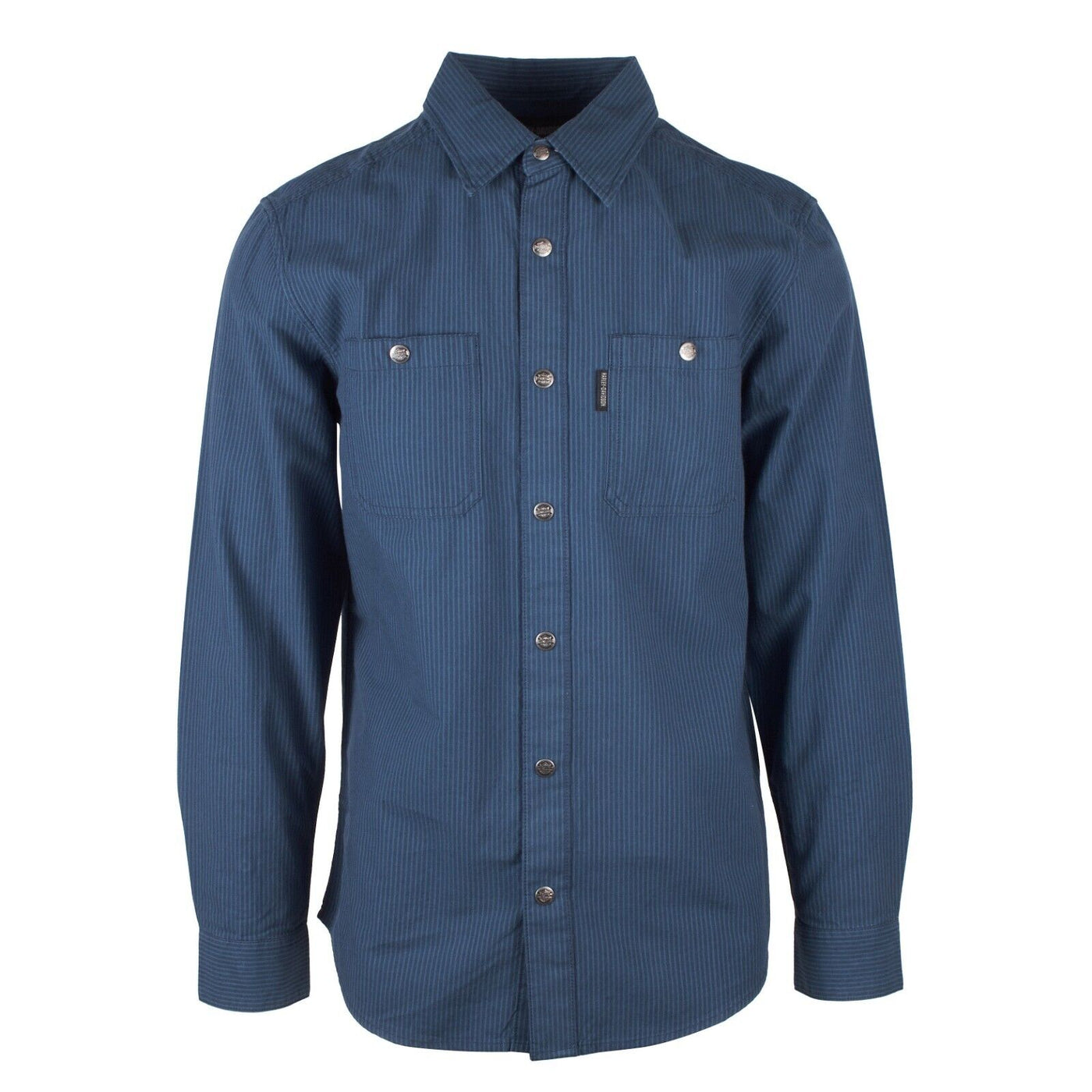 Harley-Davidson Men's Blue Amplifier Railroad Snap Button L/S Woven Shirt (S44)