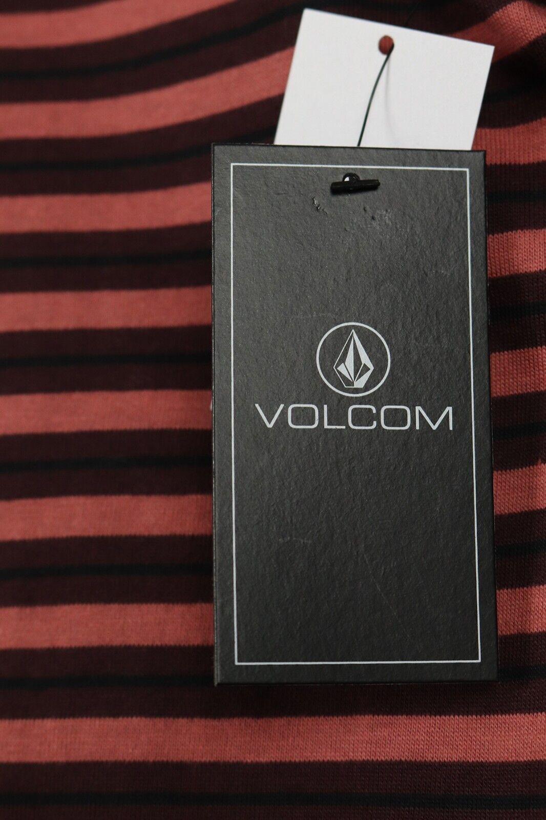 Volcom Girl's Merlot Red & Blush Pink Striped L/S T-Shirt (S03)