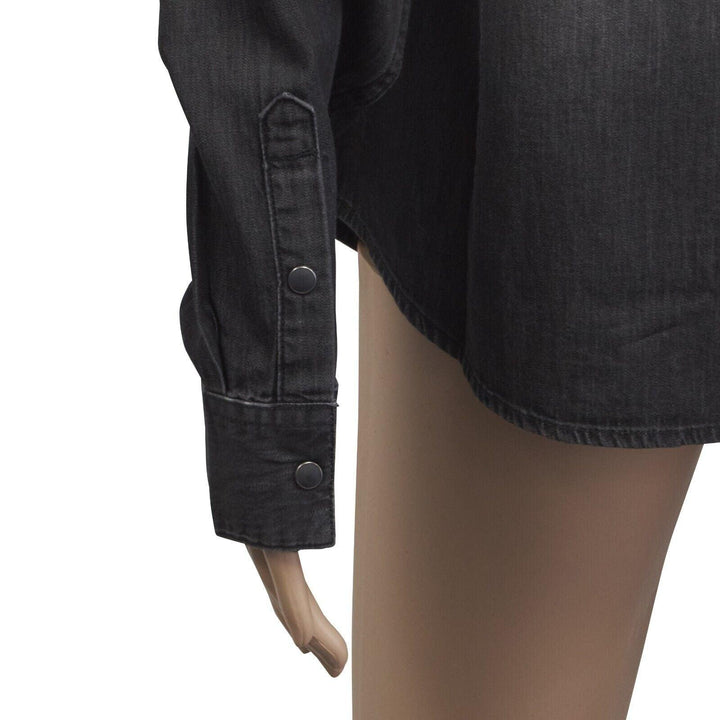 HD Branded Women's Charcoal Circular Stud Denim L/S Woven Shirt