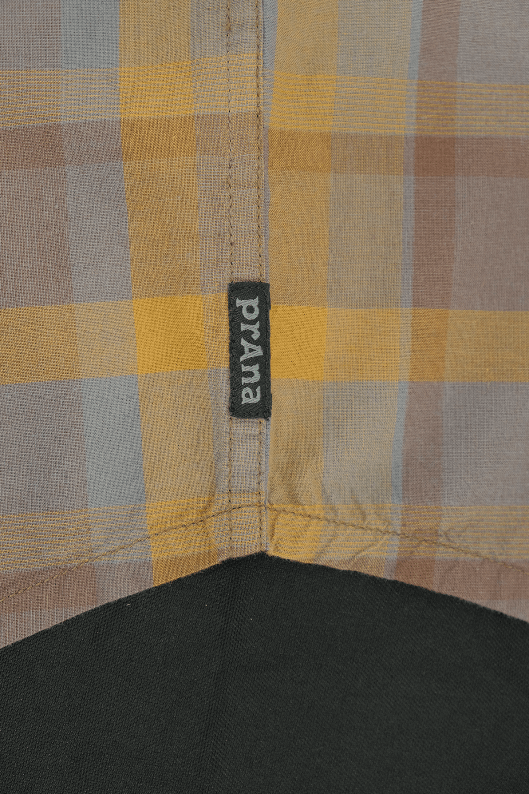 prAna Men's Brown Grey Gold Box Plaid Benton S/S Woven Shirt S06