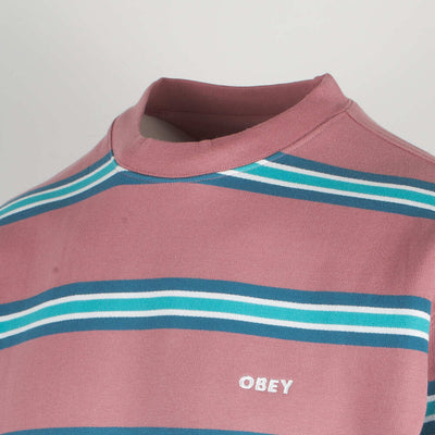 Obey Men's Mesa Rose Ideals Horizontal Striped Crew Neck L/S Sweater (S07)