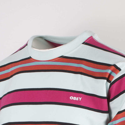 OBEY Men's Cucumber Hot Pink Orange Black Striped S/S T-Shirt
