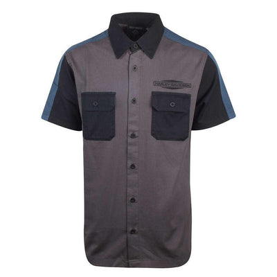 Branded  Men's Grey Black Blue Est. 1903 Colorblock S/S Woven Shirt (S36)