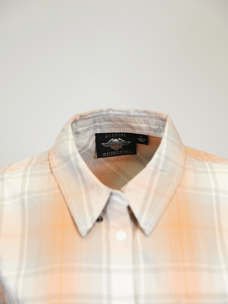 HD Branded Women's Coral Grey Plaid S/S Woven Shirt (S01)