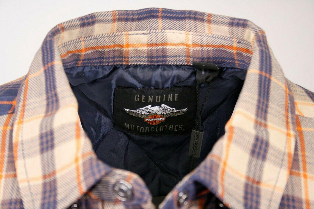 HD Branded Women's Navy Orange Tan Plaid L/S Woven Shirt Jacket