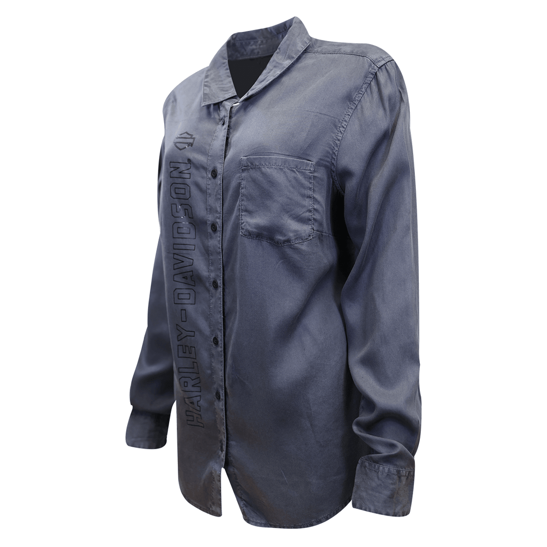 HD Branded Women's Solid Grey Vertical Text L/S Woven Shirt (S04)