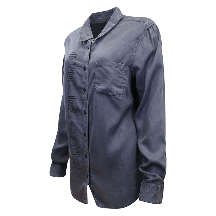 HD Branded Women's Solid Grey Vertical Text L/S Woven Shirt (S04)