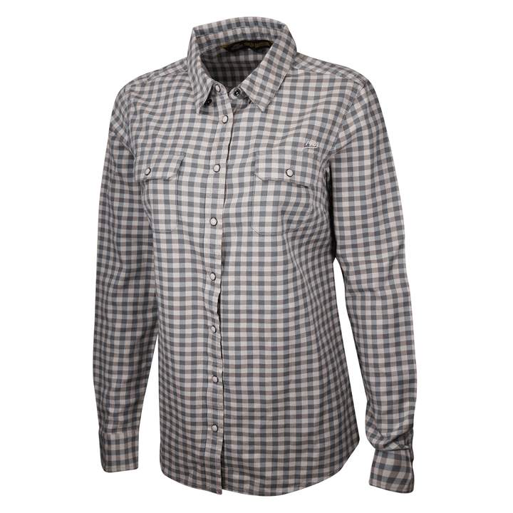 HD Branded Women's Grey Blue Plaid L/S Woven Shirt