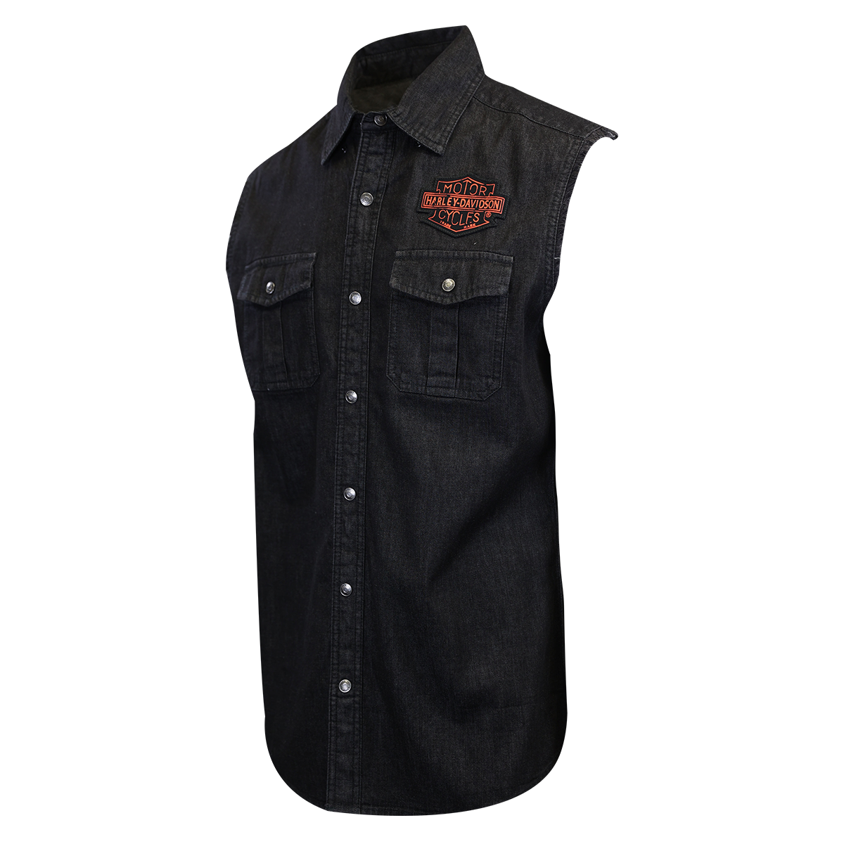 Harley-Davidson Men's Charcoal Denim Orange Logo Badge Sleeveless Vest (S01)
