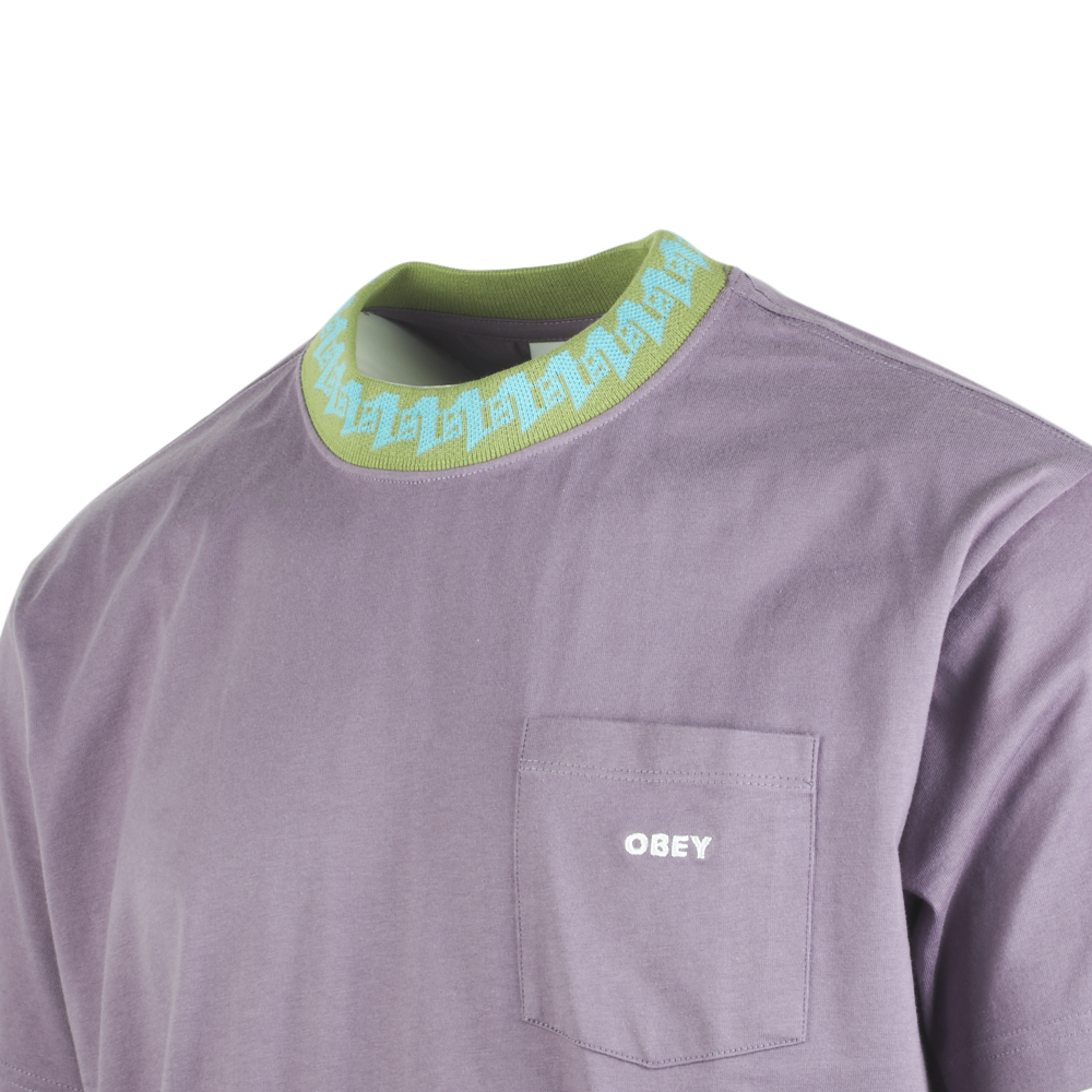 Obey Men's Purple Green Aqua Collar Crew Neck L/S T-Shirt