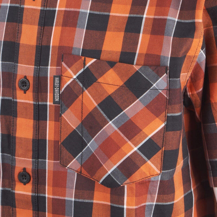 HD Branded Men's Orange Black Plaid MKE S/S Woven Shirt (S45)