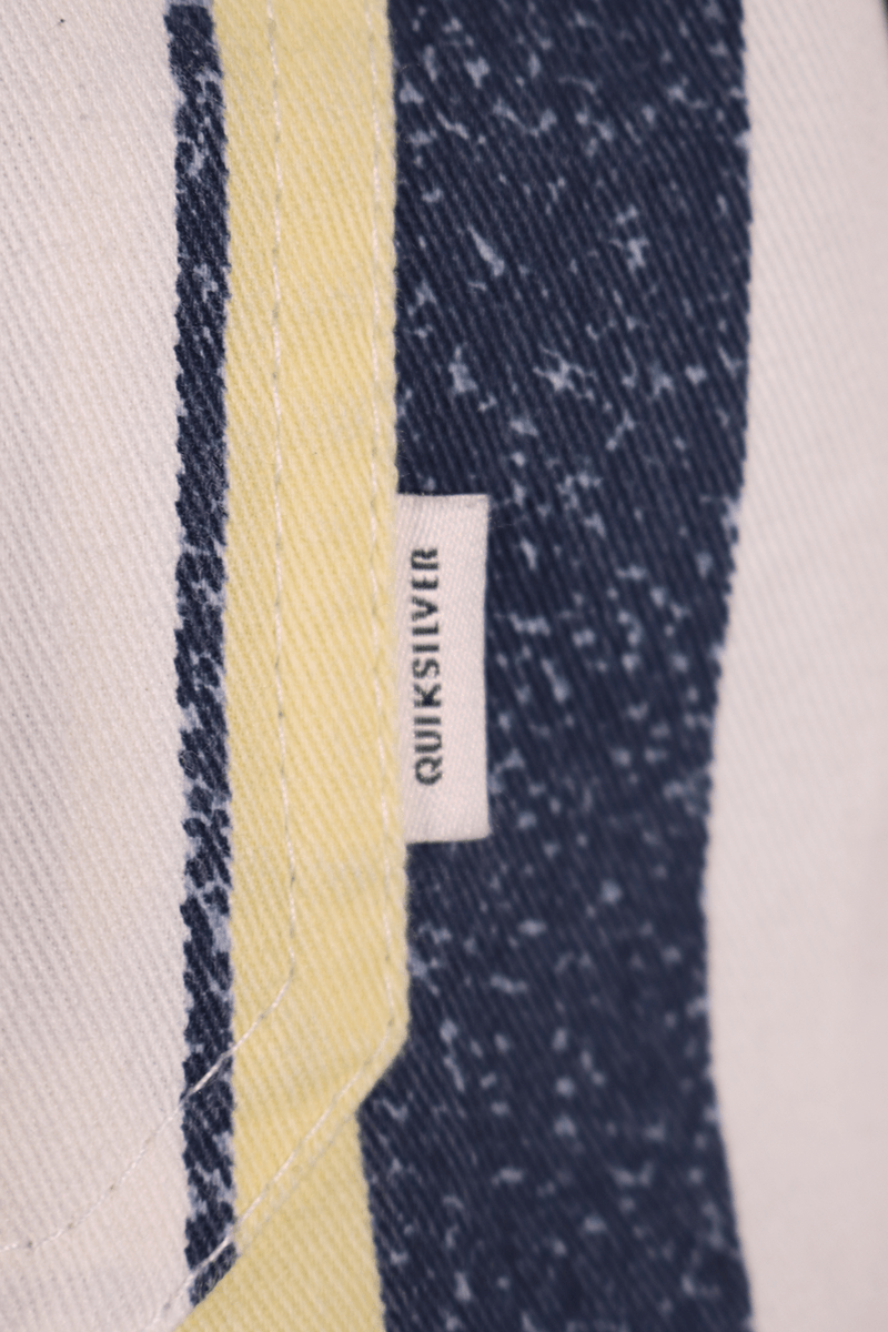 Quiksilver Men's Navy Yellow White Vertical Striped L/S Woven Shirt (S17)