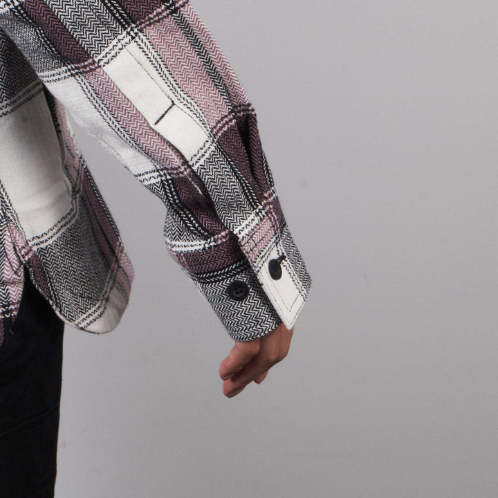 HD Branded Women's H-D Cream Purple Plaid Hooded L/S Shirt Jacket