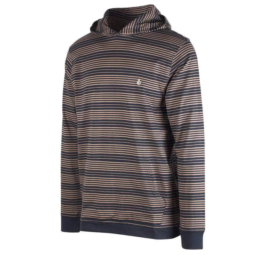Volcom Men's Navy Tan Striped Light Weight L/S Pullover Hoodie