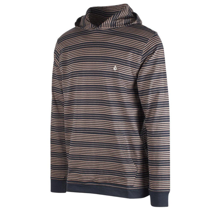 Volcom Men's Navy Tan Striped Light Weight L/S Pullover Hoodie